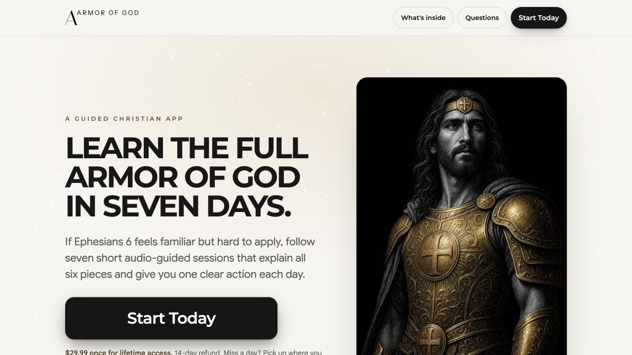 Armor of God app home page preview